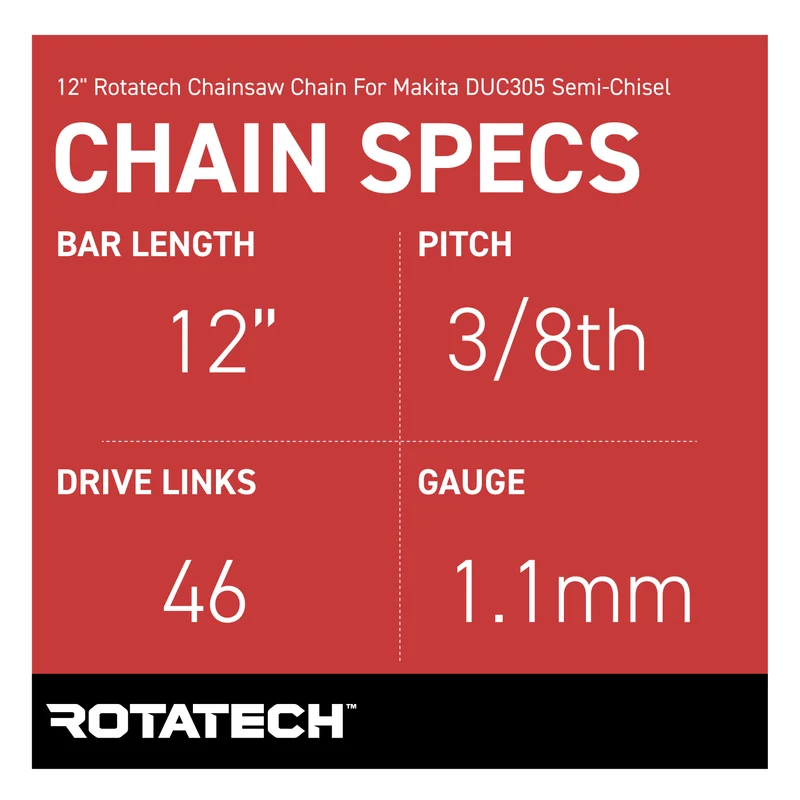 12" Rotatech Chainsaw Chain For MAKITA UC031G Semi-Chisel