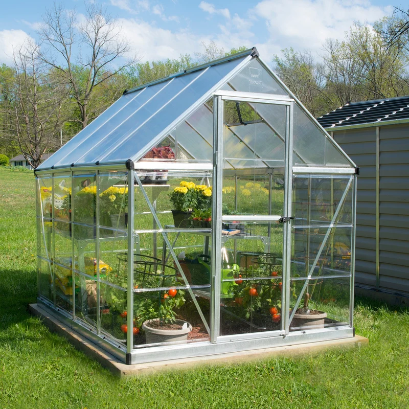 Serre de jardin Hybrid 4,6 m² – argent - polycarbonate double paroi, aluminium, base acier, ventilation, montage facile