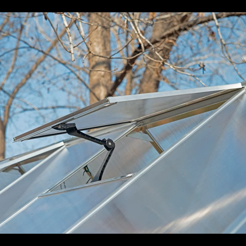 Serre de jardin Hybrid 4,6 m² – argent - polycarbonate double paroi, aluminium, base acier, ventilation, montage facile