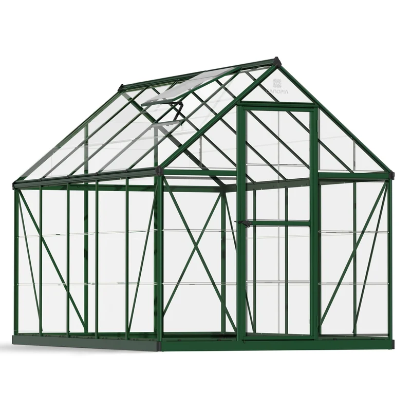 Serre de jardin Harmony 5,7 m² – vert - polycarbonate transparent, aluminium, base acier, ventilation, montage facile