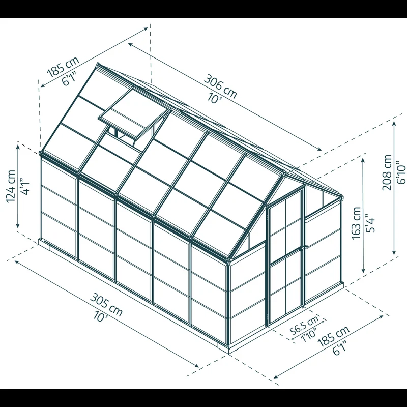 Serre de jardin Harmony 5,7 m² – vert - polycarbonate transparent, aluminium, base acier, ventilation, montage facile