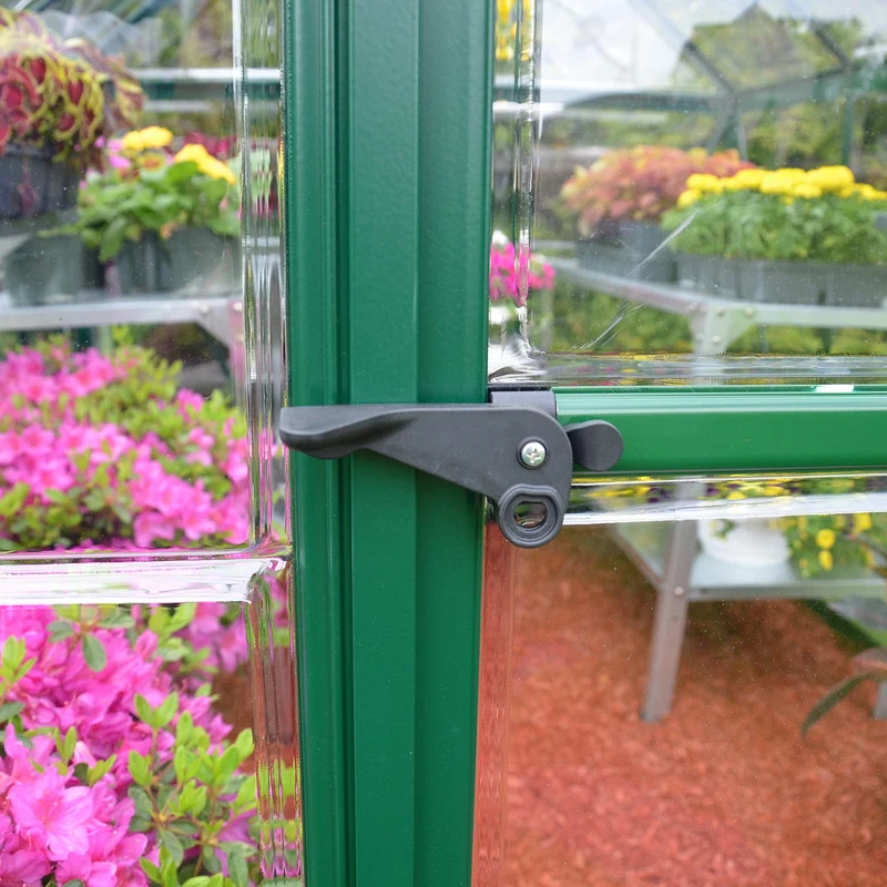 Serre de jardin Harmony 5,7 m² – vert - polycarbonate transparent, aluminium, base acier, ventilation, montage facile