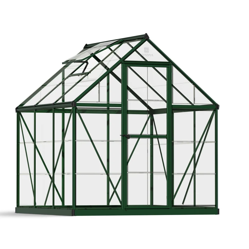 Serre de jardin Harmony 3,4 m² – vert - polycarbonate transparent, aluminium, base acier, ventilation, montage facile