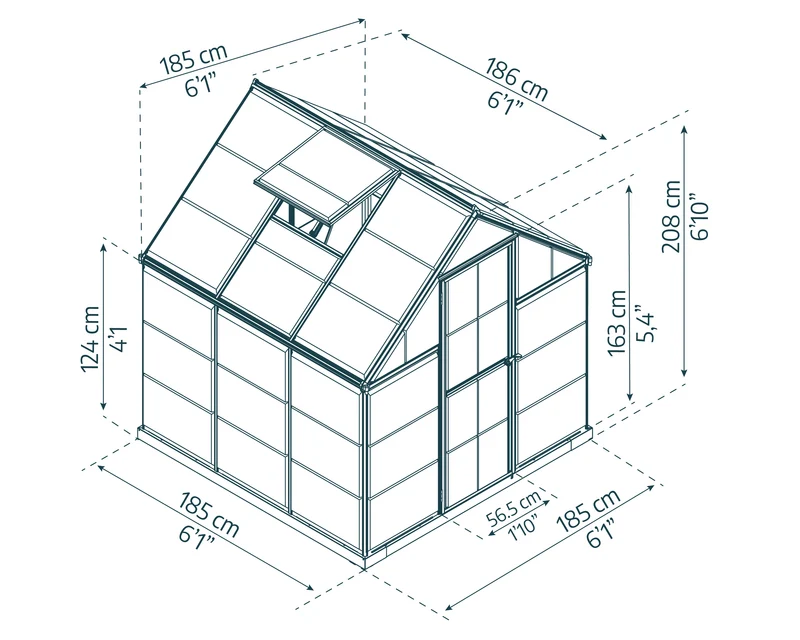 Serre de jardin Harmony 3,4 m² – vert - polycarbonate transparent, aluminium, base acier, ventilation, montage facile