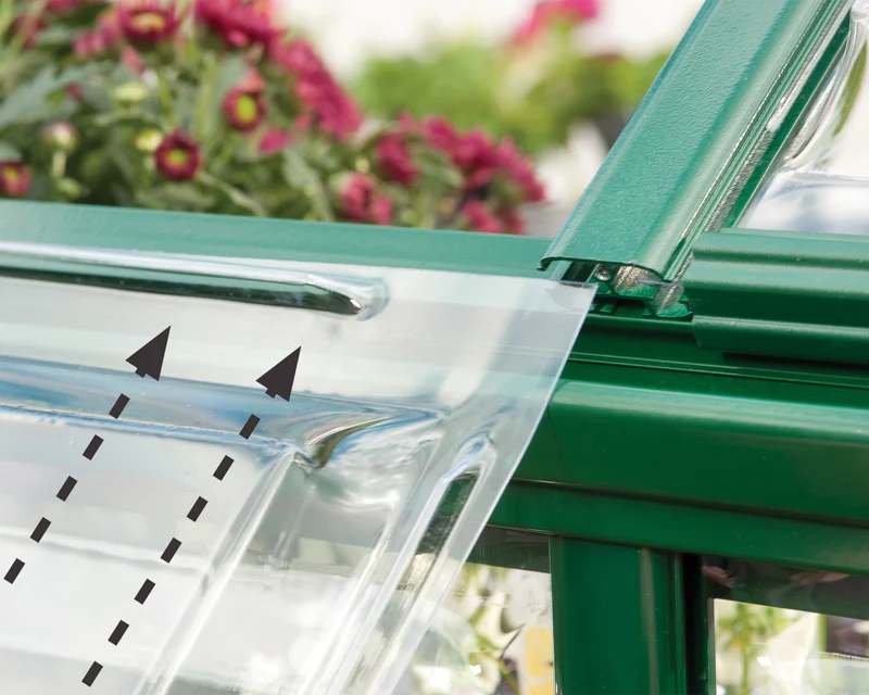 Serre de jardin Harmony 3,4 m² – vert - polycarbonate transparent, aluminium, base acier, ventilation, montage facile