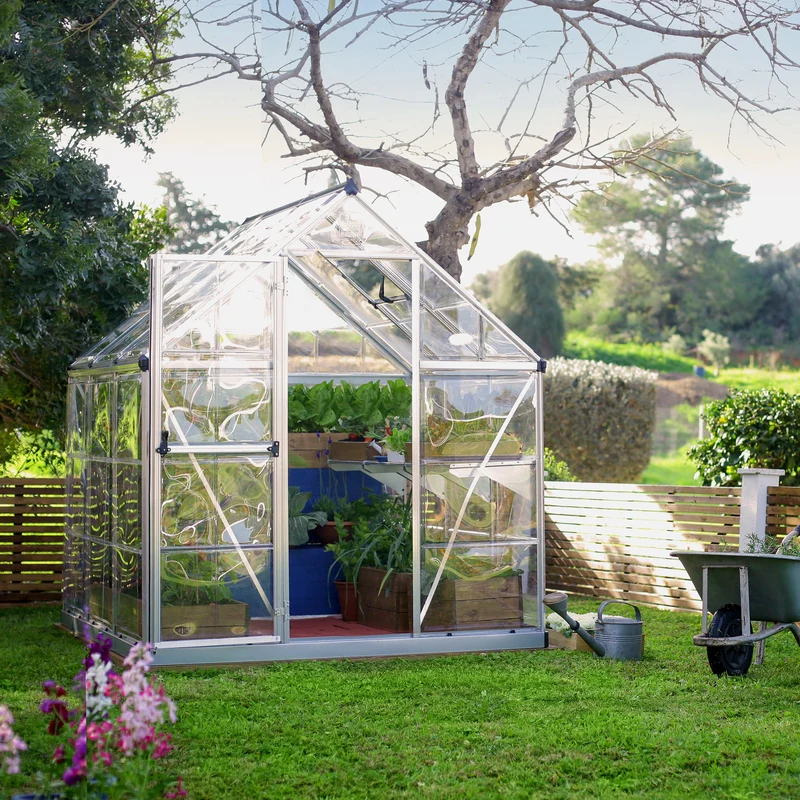 Serre de jardin Harmony 3,4 m² – argent - polycarbonate transparent, aluminium, base acier, ventilation, montage facile
