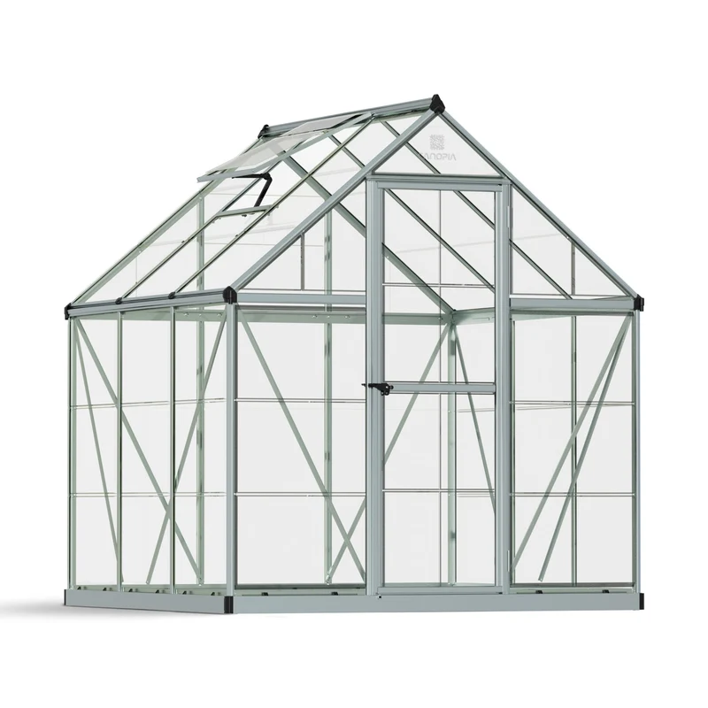 Serre de jardin Harmony 3,4 m² – argent - polycarbonate transparent, aluminium, base acier, ventilation, montage facile