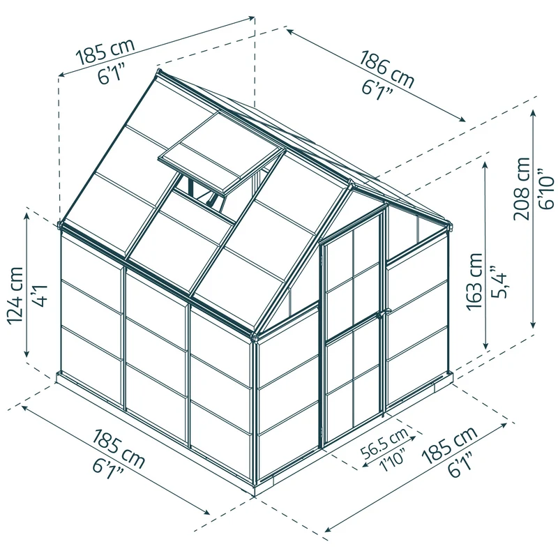 Serre de jardin Harmony 3,4 m² – argent - polycarbonate transparent, aluminium, base acier, ventilation, montage facile