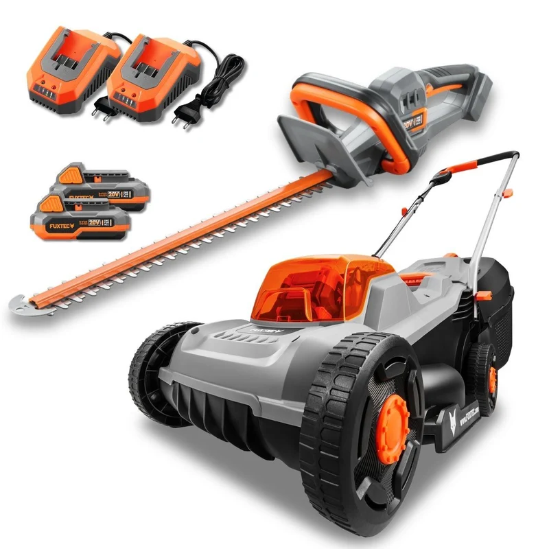 FUXTEC Kit Sans Fil 20V de Jardin FX-E1RM20ECO + FX-E1HS20 avec Batterie et Chargeur