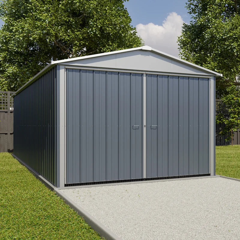 Garage en métal 22,63 m² – Double porte 257 cm – Toit translucide – Acier galvanisé – 15 ans garantie
