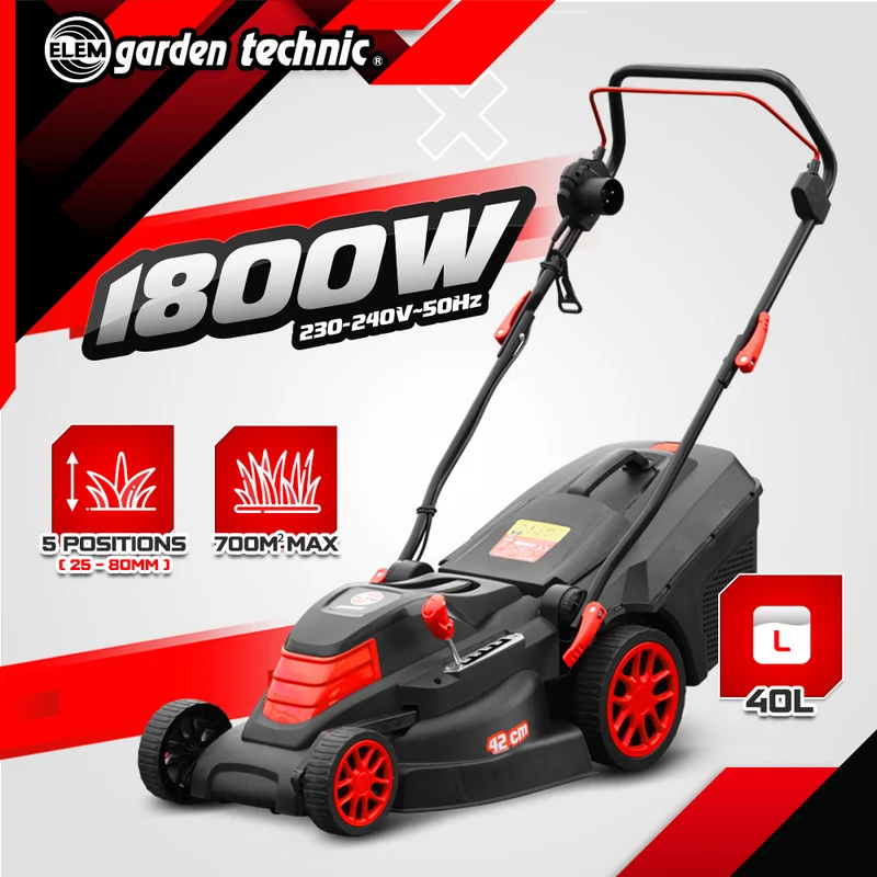 Tondeuse à gazon électrique 1800W – Largeur 42 cm – Bac 40 L