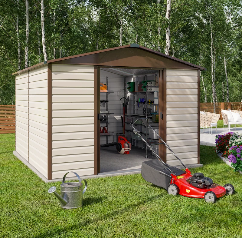 Abri de jardin métal Kensington - 3,03 x3,76 x2,24 m- double-porte coulissante - robuste, spacieux et sans entretien