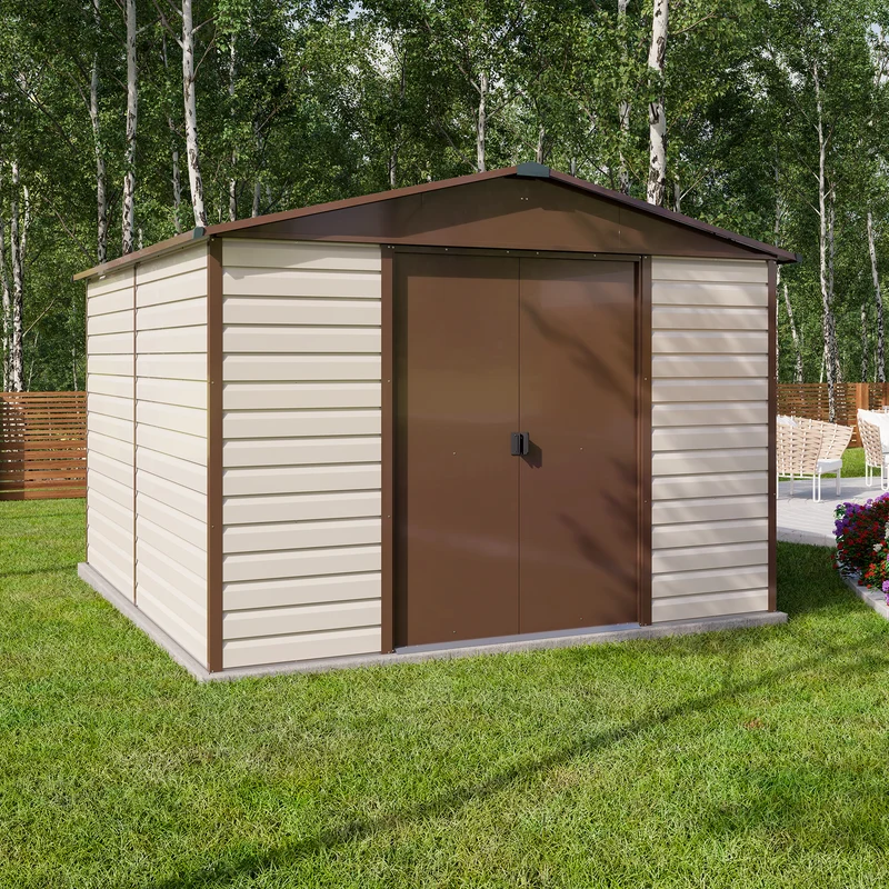 Abri de jardin métal Kensington - 3,03 x3,76 x2,24 m- double-porte coulissante - robuste, spacieux et sans entretien