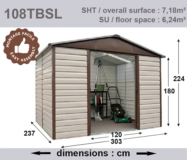Abri de jardin métal Fairmont - 3,03 x 2,37 x 2,24 m - double-porte coulissante et toit translucide