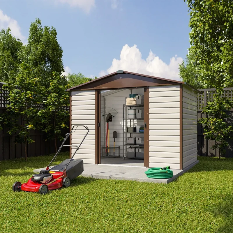 Abri de jardin en métal Richmond - 3, 03 x 1,97 x 2,24 m - avec double-porte coulissante, toit translucide et kit d’ancrage
