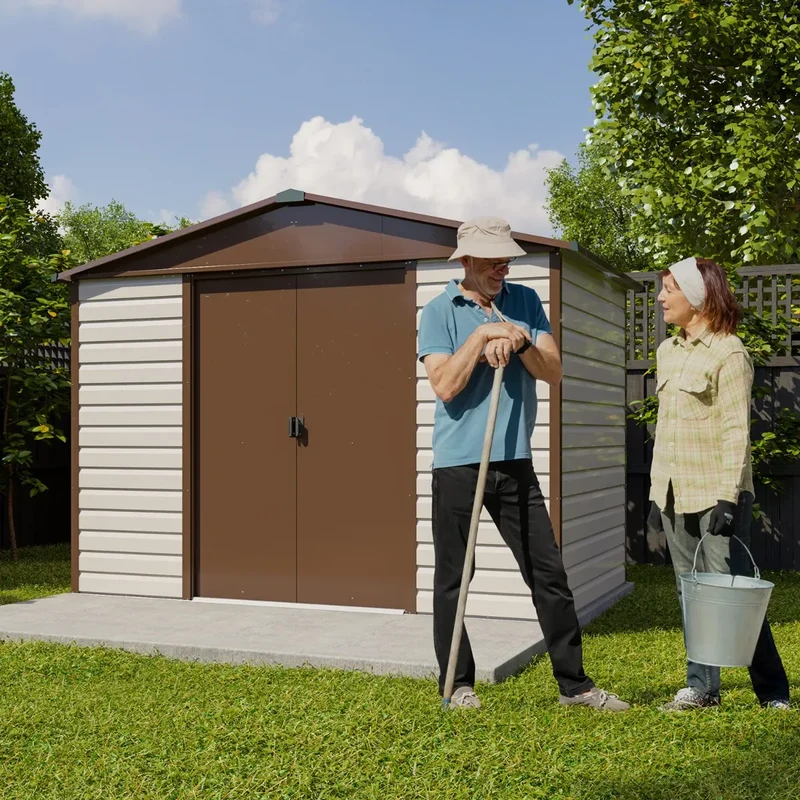 Abri de jardin en métal Richmond - 3, 03 x 1,97 x 2,24 m - avec double-porte coulissante, toit translucide et kit d’ancrage