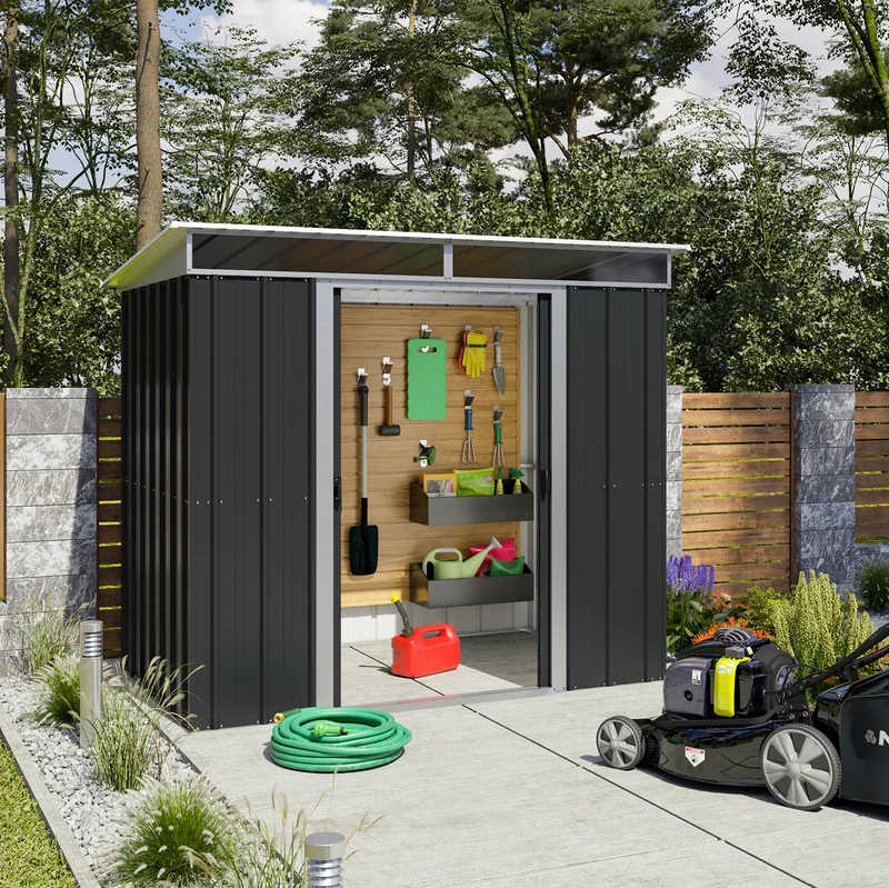 Abri de jardin métal Stonehill - 2,38 x 1,59 x 1,9 m - double-porte coulissante - compact et résistant