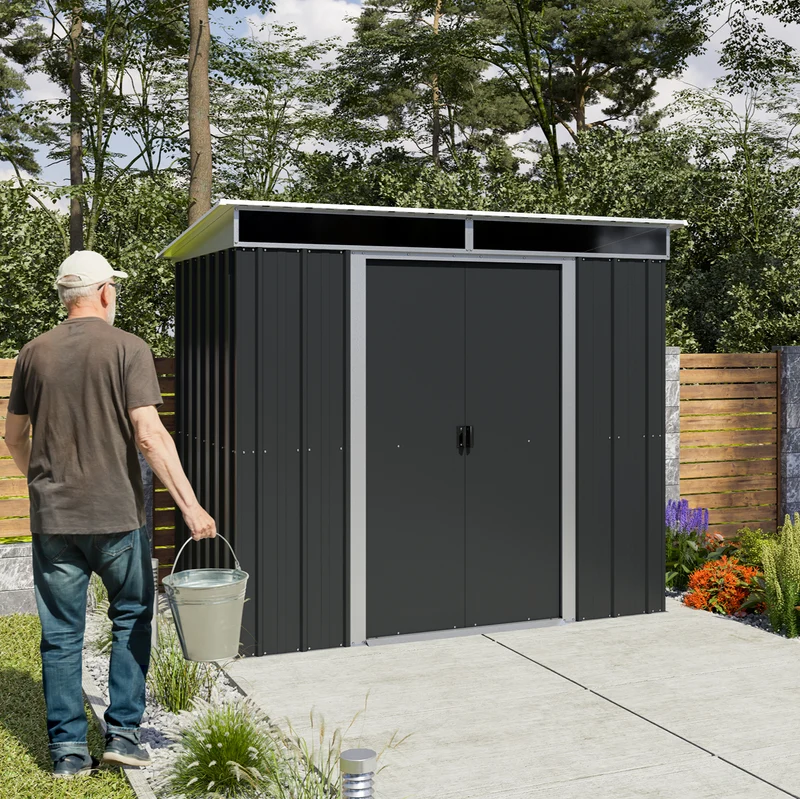 Abri de jardin métal Stonehill - 2,38 x 1,59 x 1,9 m - double-porte coulissante - compact et résistant