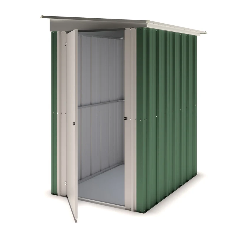 Abri de jardin en métal vert Ashford - 1,2 x 1,58 x 1,74 m – porte battante - compact, résistant, sans entretien pour rangement extérieur