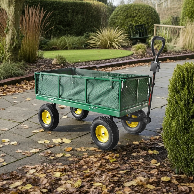 Chariot de jardin en acier avec bâche amovible- 138 x 62 x 68 cm