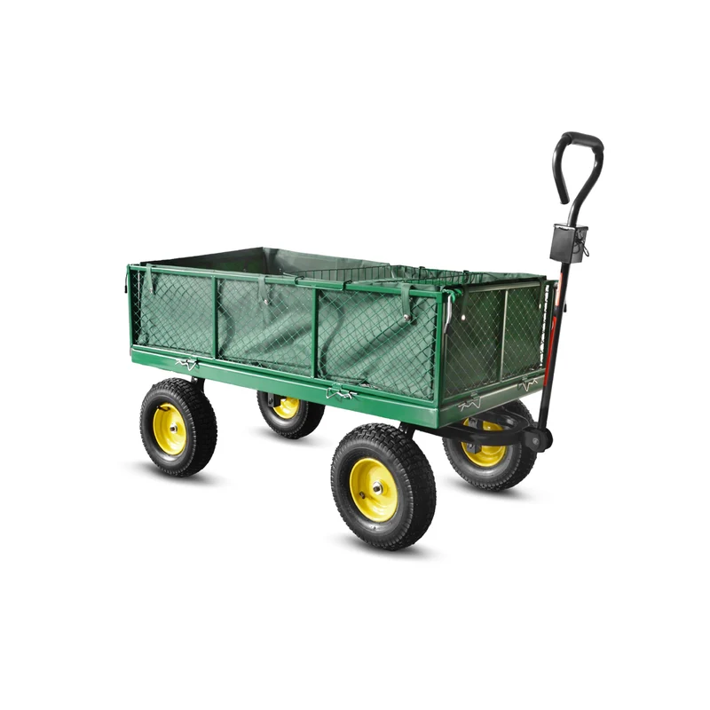 Chariot de jardin en acier avec bâche amovible- 138 x 62 x 68 cm