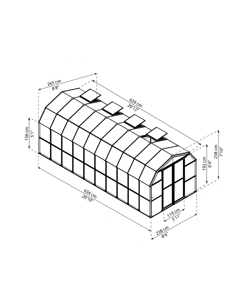 Serre de jardin Grand Gardener 6,39 x 2,67 m - résine PVC et polycarbonate anti-UV