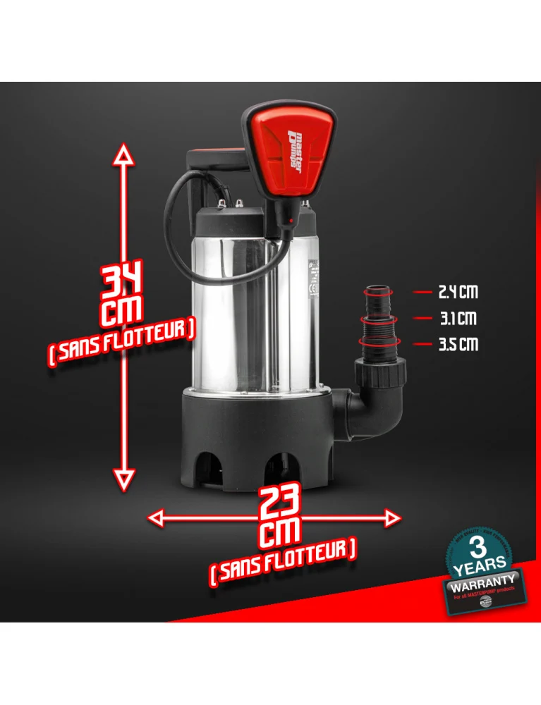 Pompe vide-cave eaux chargées 750W avec flotteur - 13000 L/h
