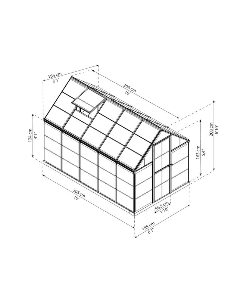 Serre de jardin Harmony 1,85 x 3,05 m silver - aluminium - fenêtre et gouttières