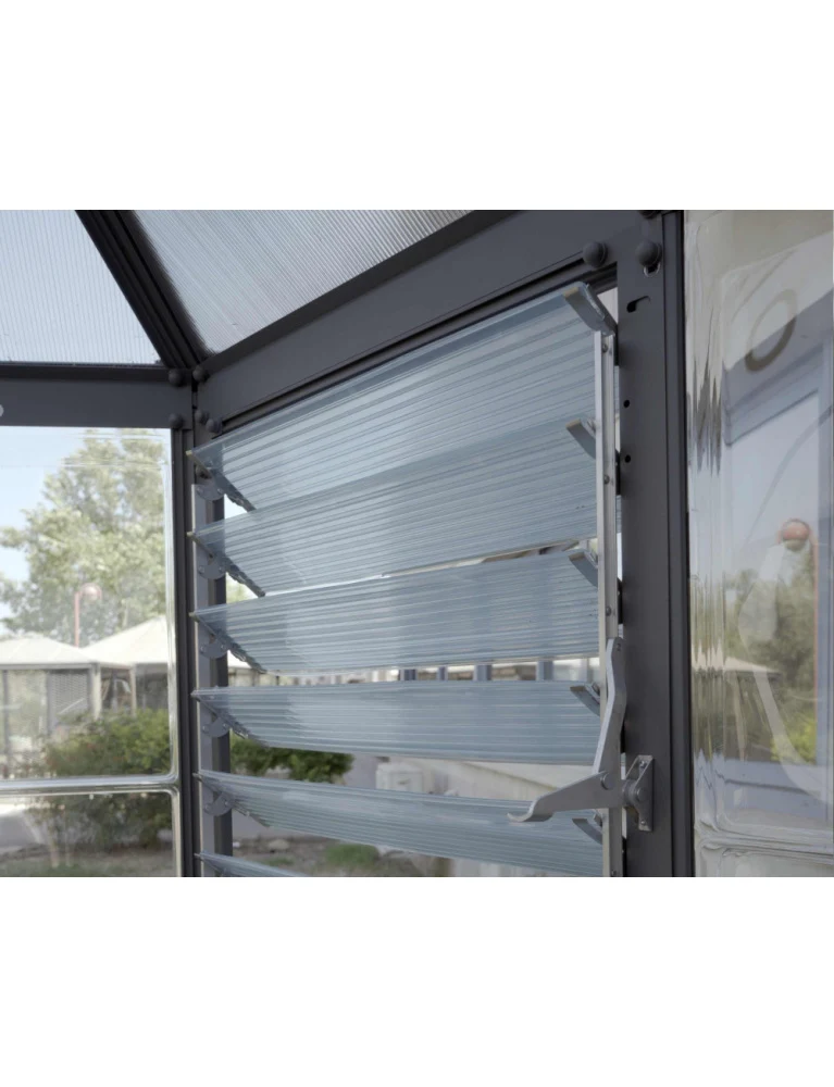 Serre de jardin hexagonale Oasis 2,47 x 2,13 m grise - aluminium - fenêtre et gouttières
