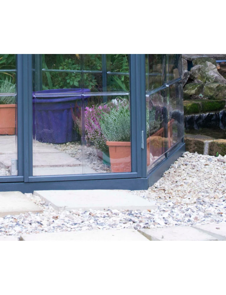 Serre de jardin hexagonale Oasis 2,47 x 2,13 m grise - aluminium - fenêtre et gouttières