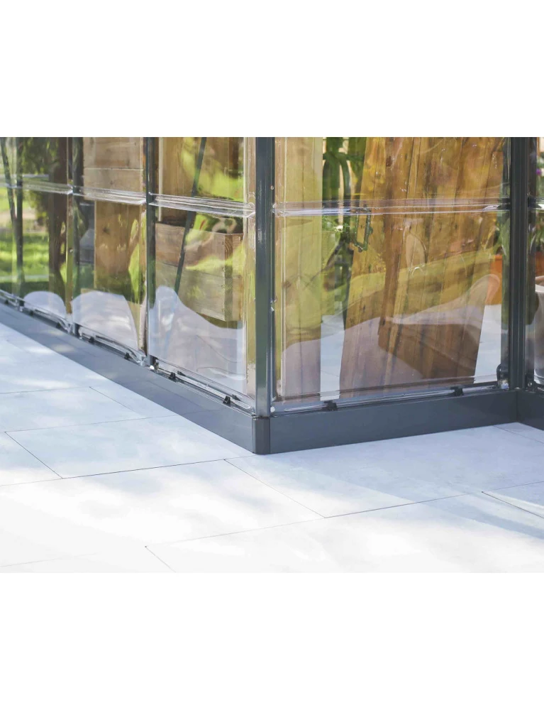 Serre / chalet de jardin Victory Orangery 3,65 x 3,05 m gris - fenêtres et gouttières