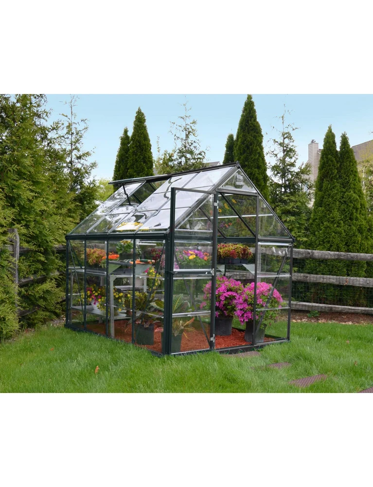 Serre de jardin Harmony 2,47 x 1,85 m grise - aluminium - fenêtre et gouttières