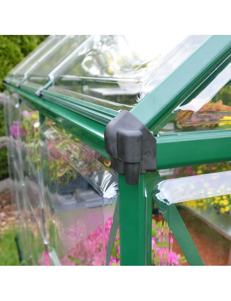 Serre de jardin Harmony 2,47 x 1,85 m verte- aluminium - fenêtre de toit et gouttières