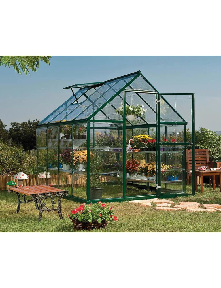 Serre de jardin Harmony 2,47 x 1,85 m verte- aluminium - fenêtre de toit et gouttières