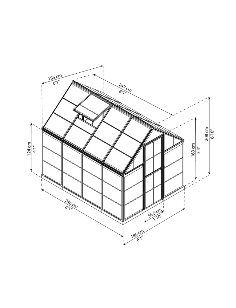 Serre de jardin Harmony 2,47 x 1,85 m verte- aluminium - fenêtre de toit et gouttières