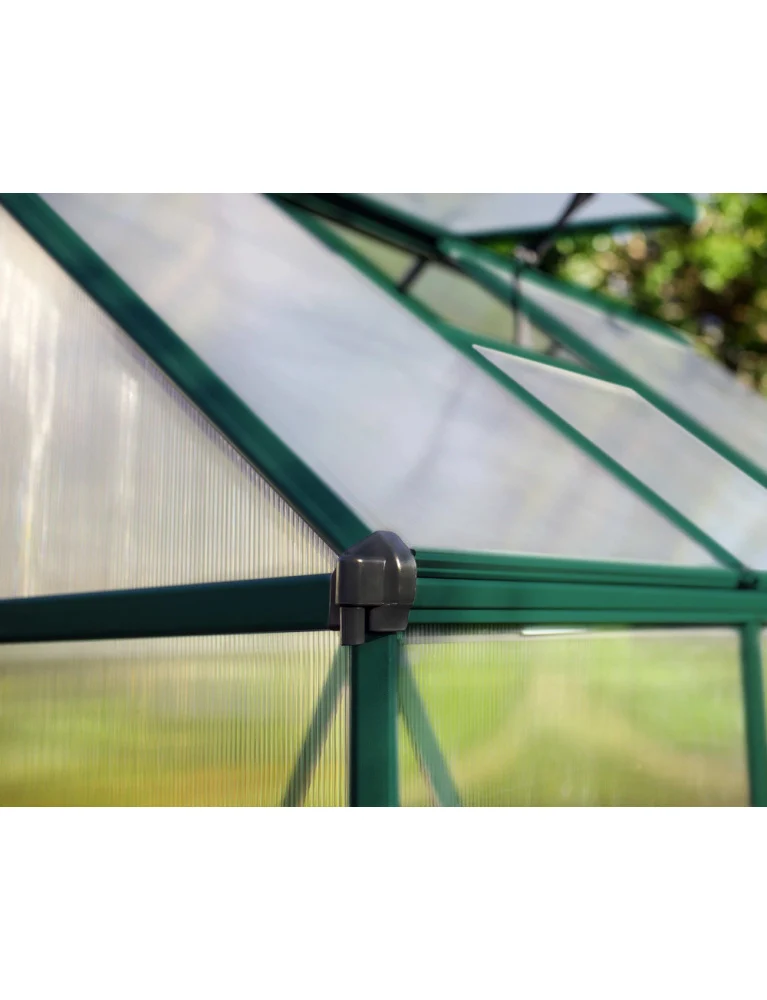 Serre de jardin Mythos 1,85 x 2,46 m verte – aluminium – fenêtres de toit & Gouttières