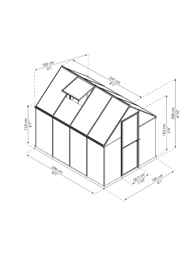 Serre de jardin Mythos 1,85 x 2,46 m verte – aluminium – fenêtres de toit & Gouttières
