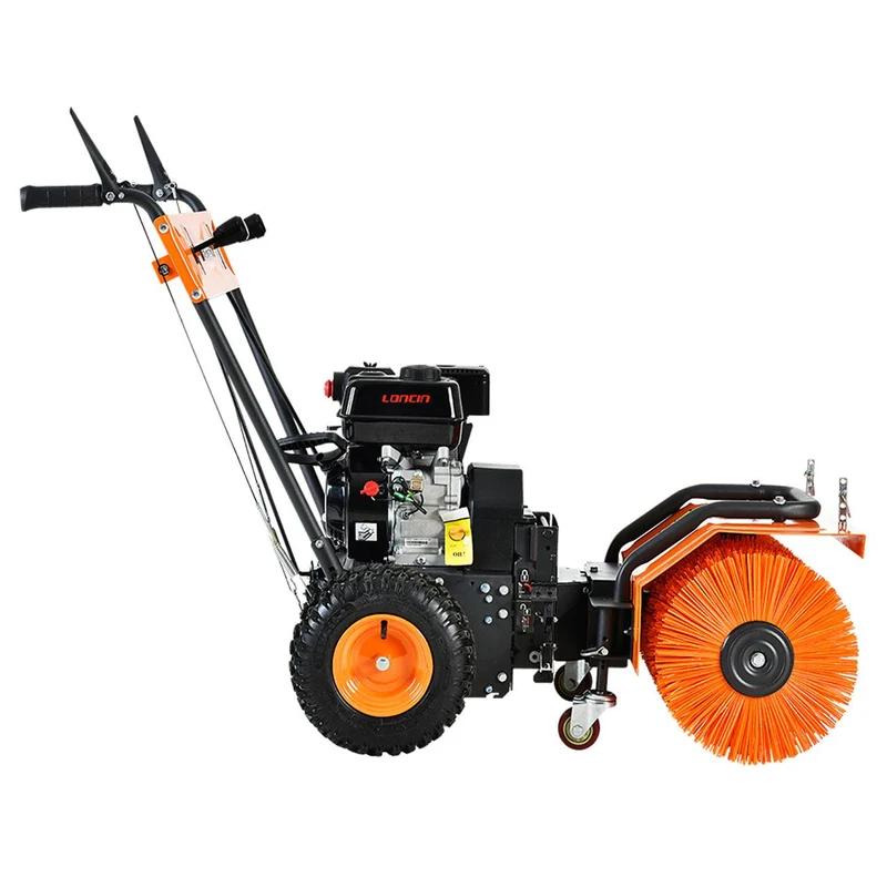 Balayeuse déneigeuse thermique FUXTEC FXKM196 SET1, avec brosse de balayage + 3 embouts fraise à neige, chasse-neige et collecteur de déchets