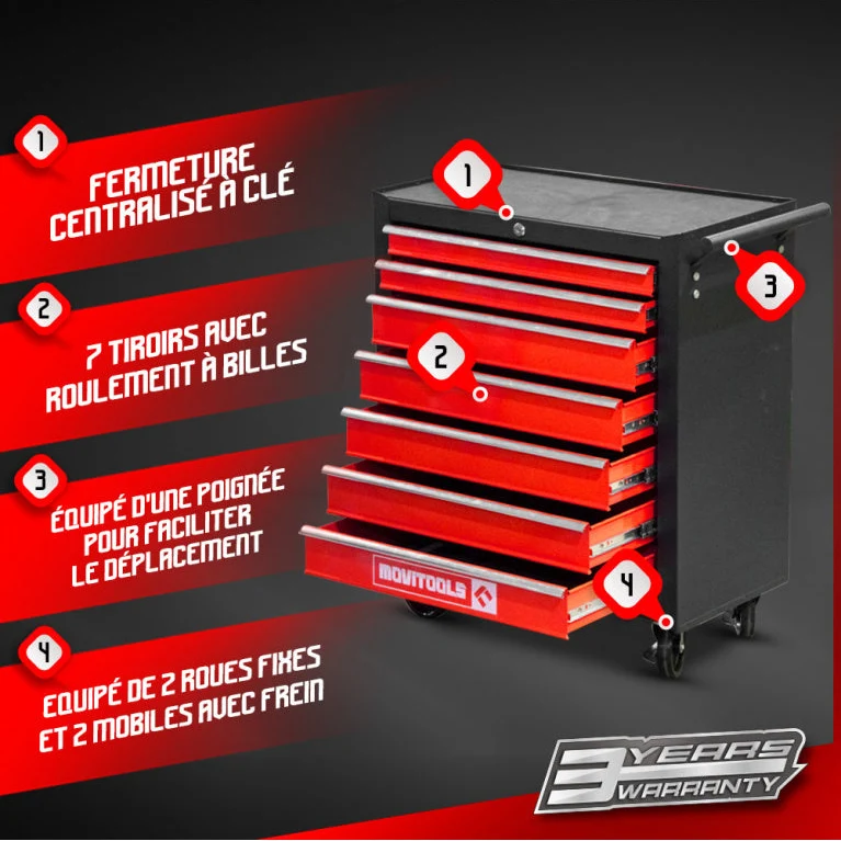 Servante d’atelier métallique 7 tiroirs – acier renforcé, antidérapante, 150 kg