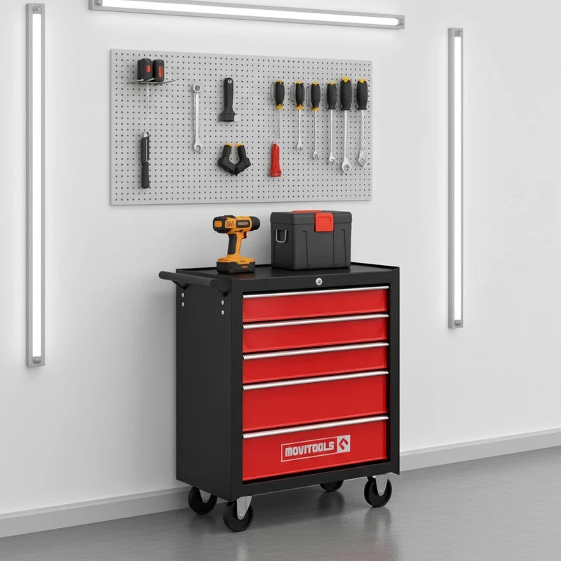 Servante d’atelier métallique 5 tiroirs – acier renforcé, antidérapante, 150 kg