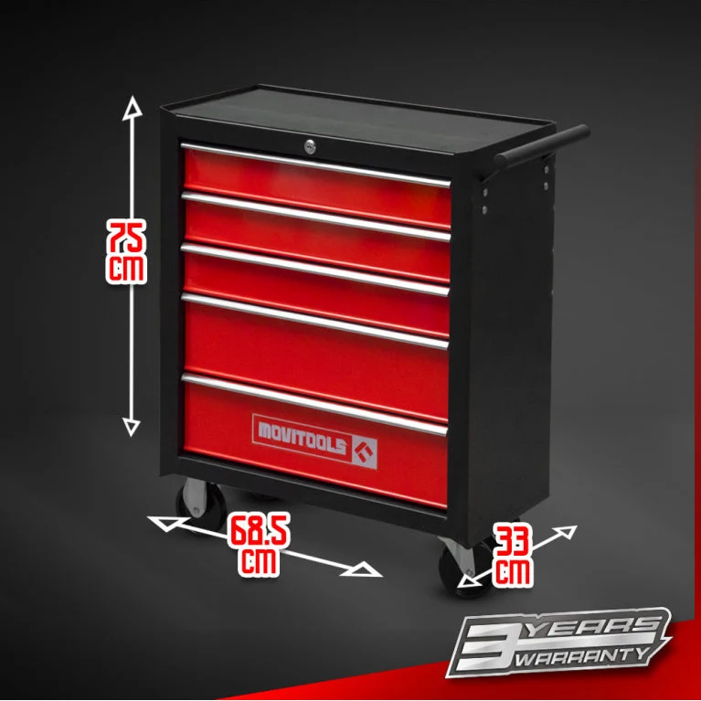 Servante d’atelier métallique 5 tiroirs – acier renforcé, antidérapante, 150 kg