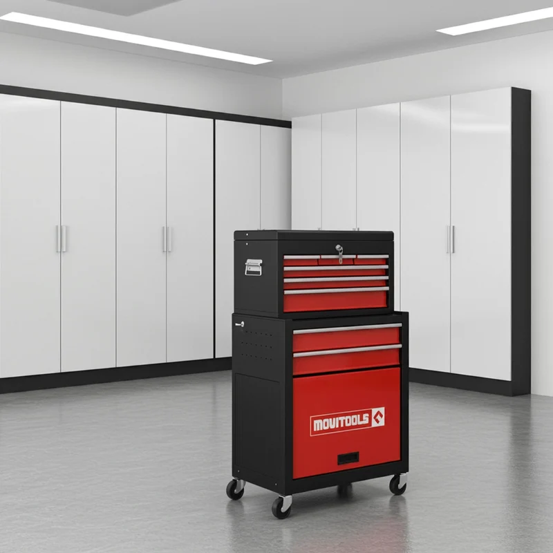 Servante d’atelier métallique 2 parties – 6 tiroirs, armoire, 70 kg, panneau perforé