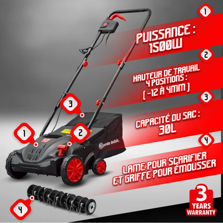 Scarificateur émousseur électrique 1500w - 32cm - ELEM GARDEN TECHNIC
