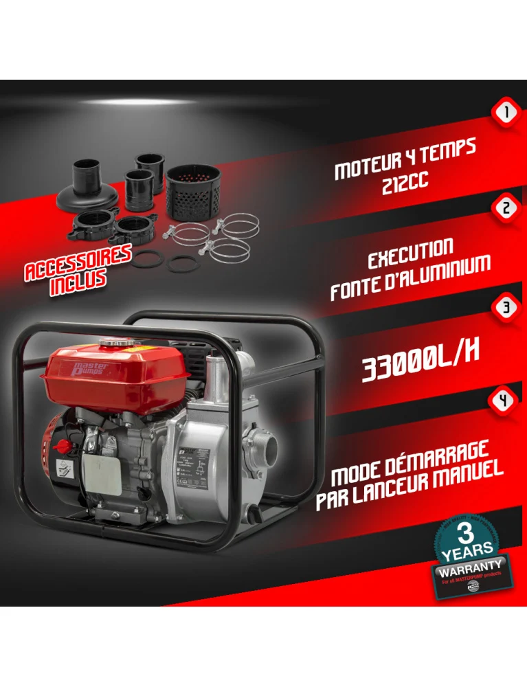 Pompe à eau thermique - 4 temps - 212 cm³ - 33000 L/h
