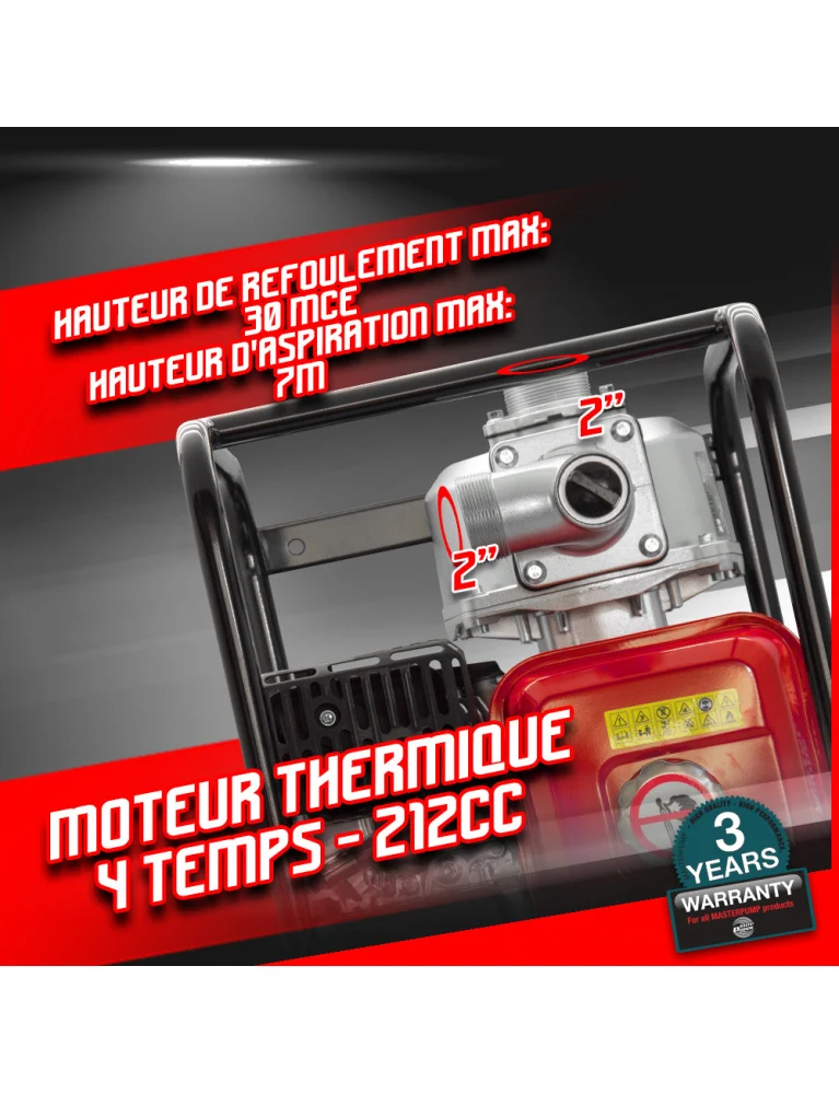 Pompe à eau thermique - 4 temps - 212 cm³ - 33000 L/h