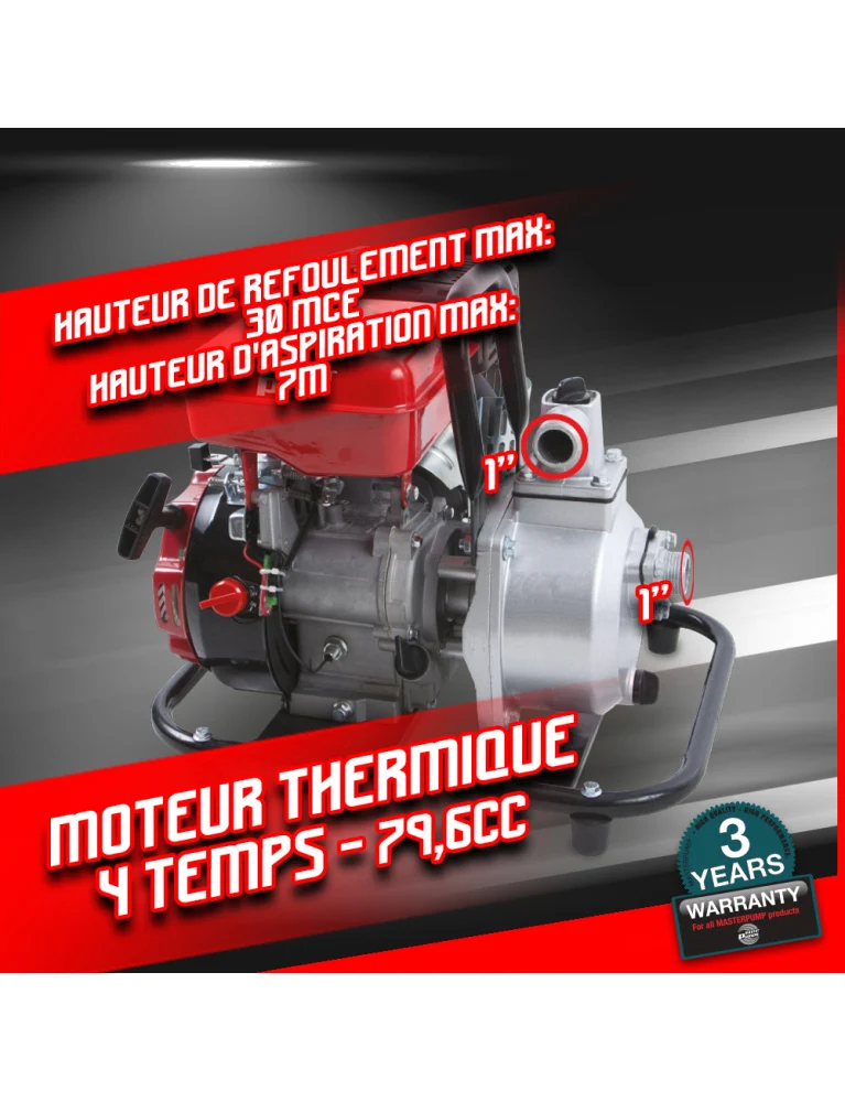 Pompe à eau thermique eaux claires - 4 temps- 79.6 cm³- 7000L/h