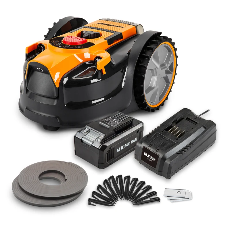 Robot tondeuse sans fil périmétrique – 24V 8Ah – 500 m² – Caméra + ultrasons