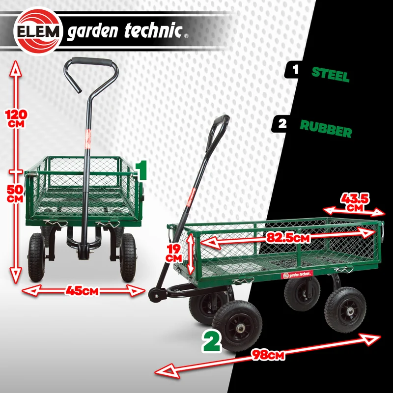Chariot de jardin en acier 150 kg – Chariot de transport à parois rabattables