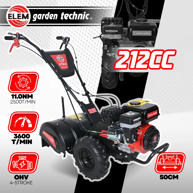 Motoculteur rotovateur 212 cc Elem Garden – Largeur 50 cm, Profondeur 16‑32 cm – Jardin et potager performant