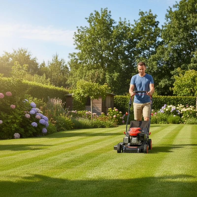 Tondeuse thermique tractée 144 CC – 40 cm, mulching, éjection latérale, 800 m²